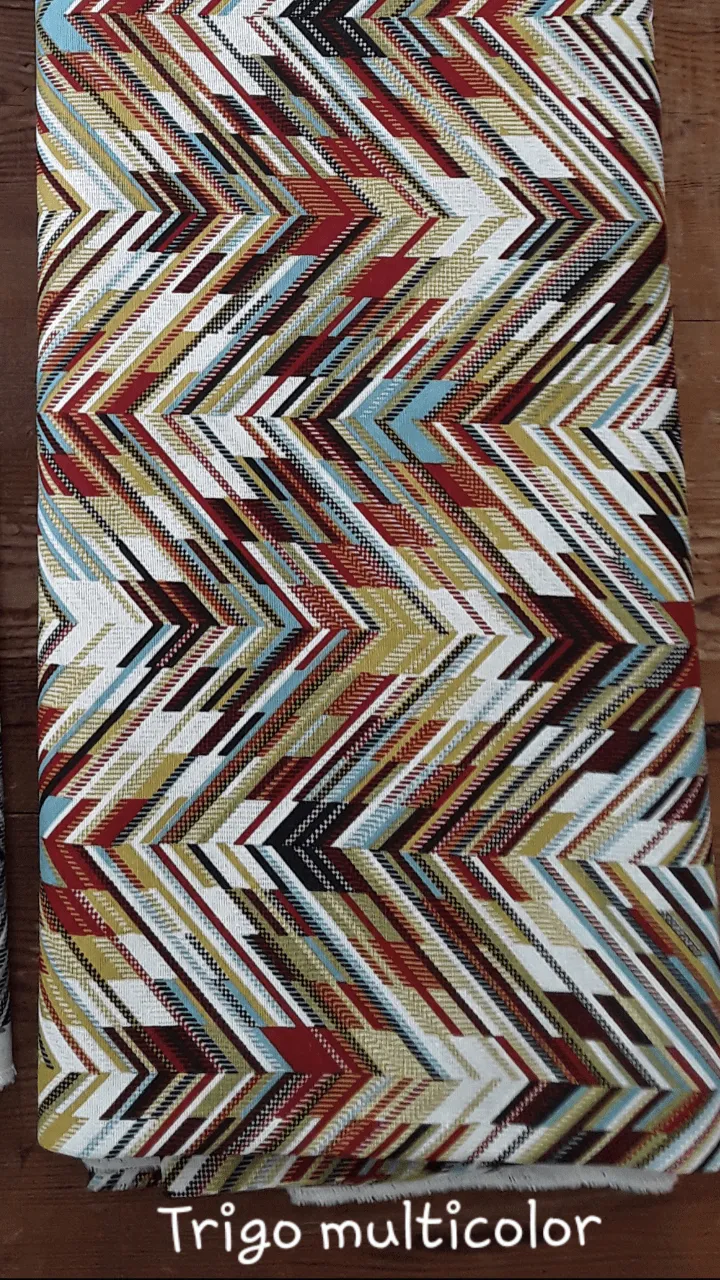 tela loneta estampada geometrico trigo multicolor,280cm ancho fondo beig para cortinas manteles ,tapetes,estores,cojines, ect,composicicion50%algodon 50%poliester.