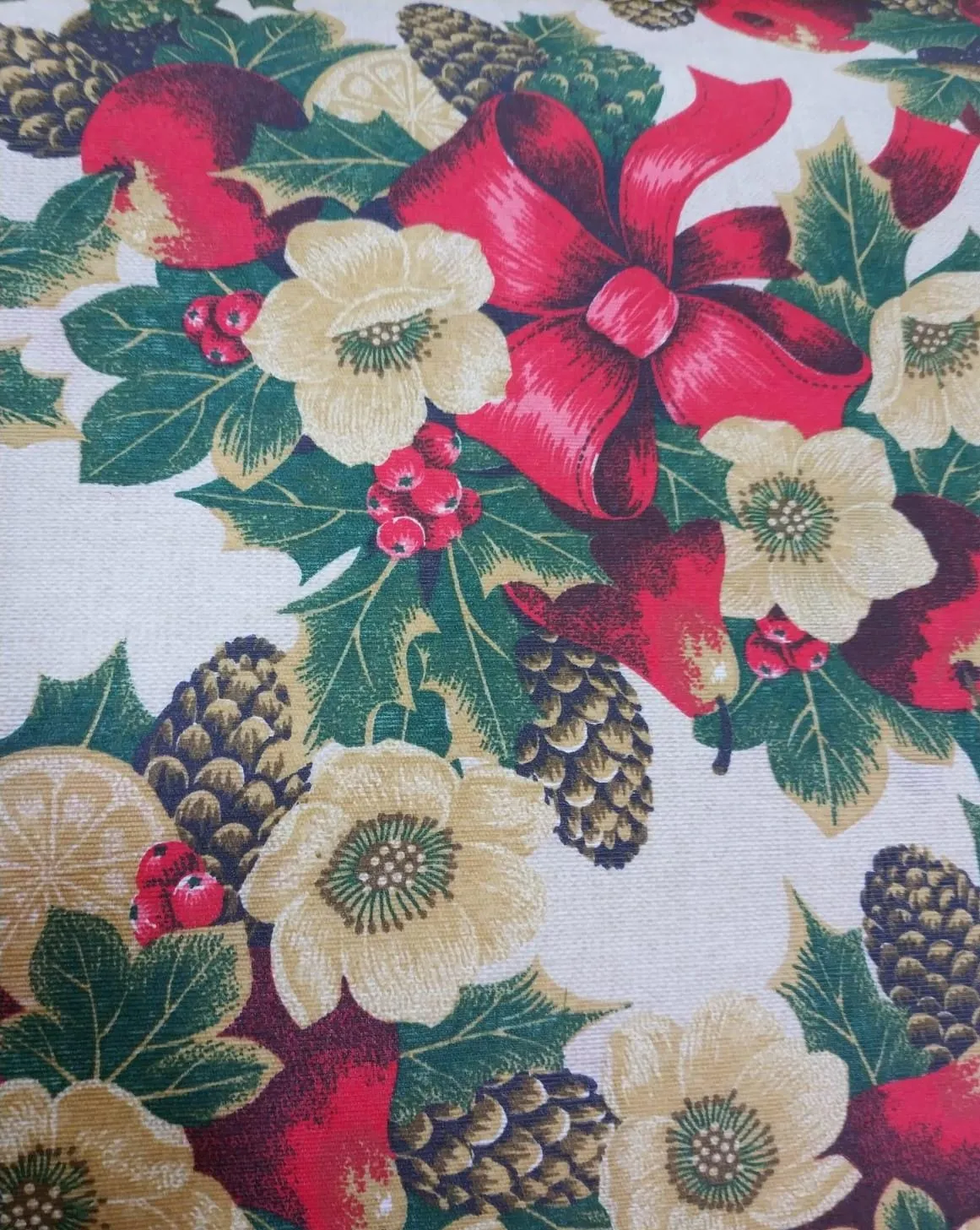 tela antimanchas para mantel navidad loneta resinada estampada dibujo piña navidad 140cm ancho.