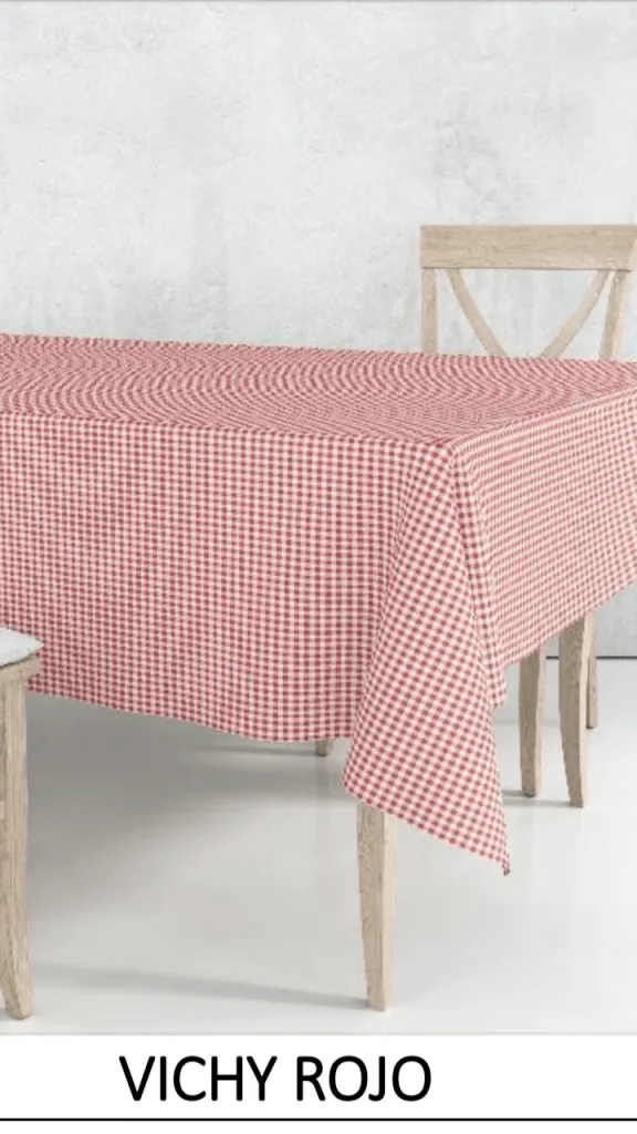 tela mantel antimanchas vichy rojo loneta estampada resinada 140cm de ancho.